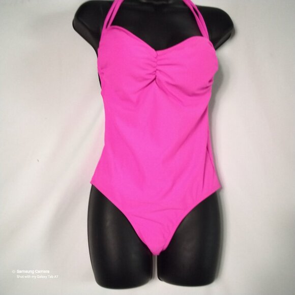 Hot Pink 1 Pc. Swimsuit Lace-up Back Sweetheart Front High Thighs Jr. Various - Picture 1 of 5